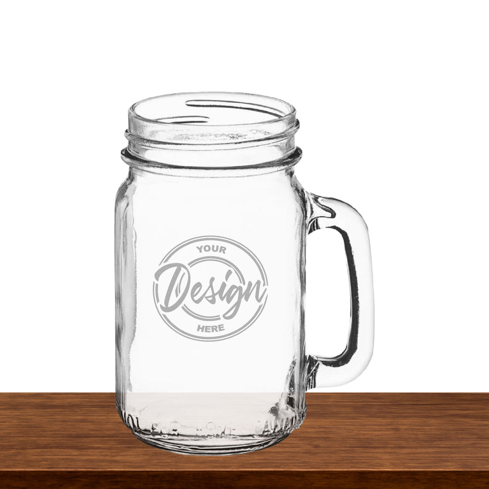 Mason Jar with Handle – 16 oz | Custom Etched